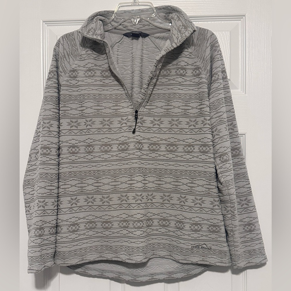 Eddie Bauer Gray Nordic-Pattern Half-Zip Pullover